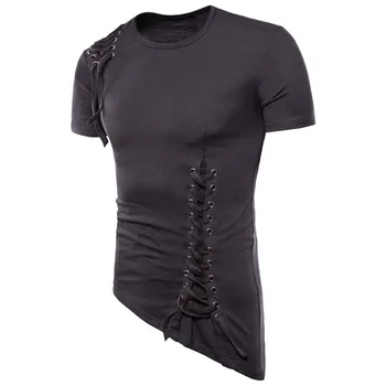 

S-2XL Nice Men Cotton Slim Irregular Braided Short-sleeved T-shirt Fashion Men Round Neck T-shirts For Male Vogue New Style