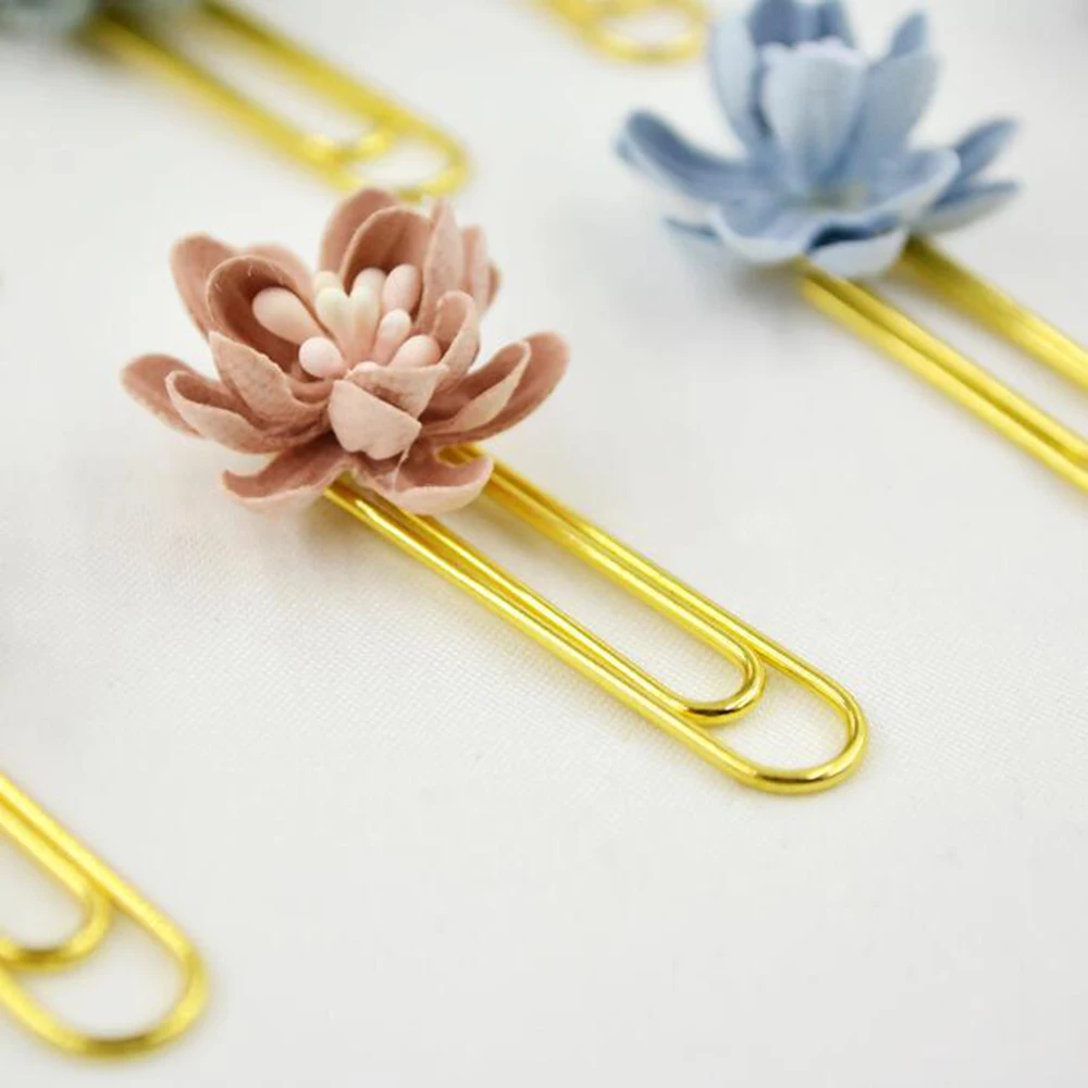 

Chinese Style 4 Pieces/Box Handworking Flower Decoration Paper Clips Cute Metal Bookmarks Notebook DIY Supply Bookmark Clip