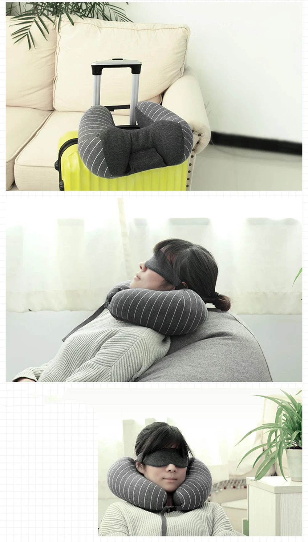 Многофункциональная полосатая подушка из пены u-образная Подушка с накладкой на глаза и подушка для путешествий подушки для шеи Подушка для сна и путешествий
