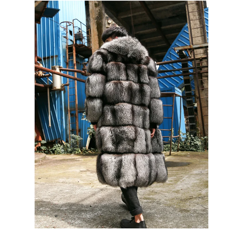2018 Real Fur Jackets Mens Luxury Silver Fox Fur Outerwear X Long Oversize Men s Leather 2