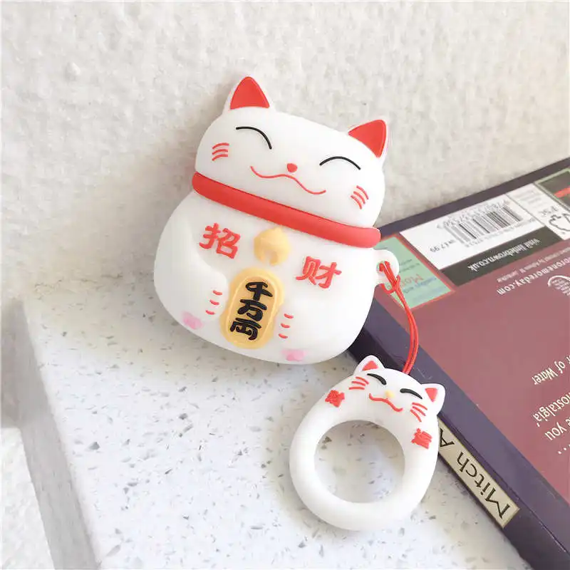 3D футболки с рисунками милого смайлика и Lucky Cat Сумочка для денег силиконовый чехол для Apple Airpods 1 2 Беспроводной наушники китайская живопись слов с крышкой - Цвет: A