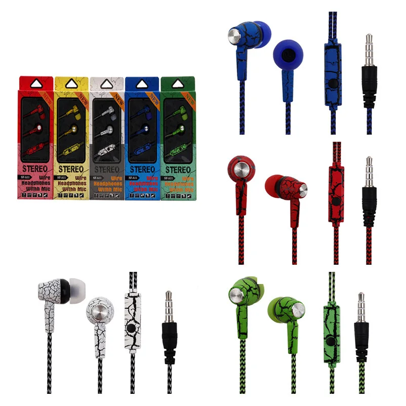 

5 Colors SF-11 Crack Braided Headset With Mic Wire Stereo Earphone In-ear High Quality Volume Control For Android Phone Samsung
