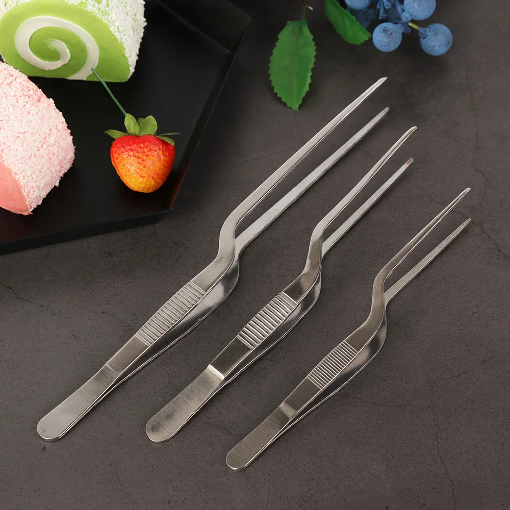 New Multiple Types Silver Plating Chef Food Tweezer BBQ Clip Barbecue Tongs Serving Presentation Stainless Steel Kitchen Tool