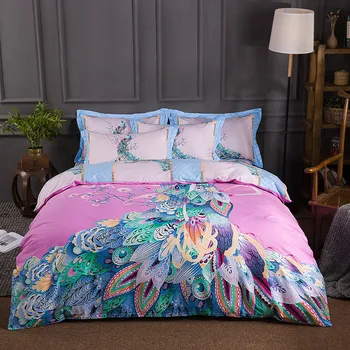 

New 100% Cotton Printed Elegant Peacock Bedding set High-quality Duvet Cover set Bed Sheet Pillowcases Queen King Size 4pcs
