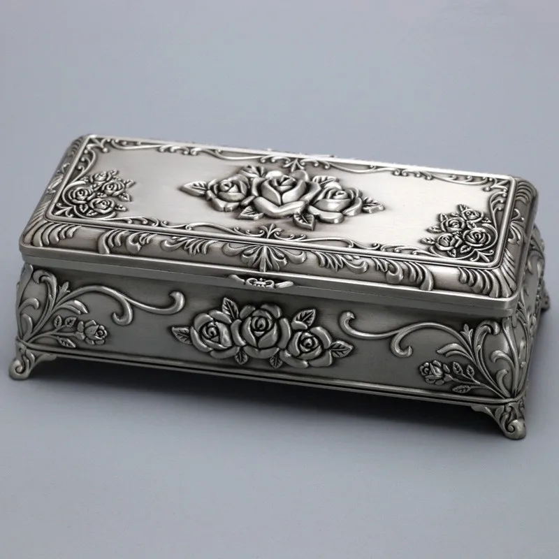 

Retro Metal Rose Flower Jewelry Box Music Box Creative Craftwork Valentine's Day Gift Desktop Decoration European Style L880