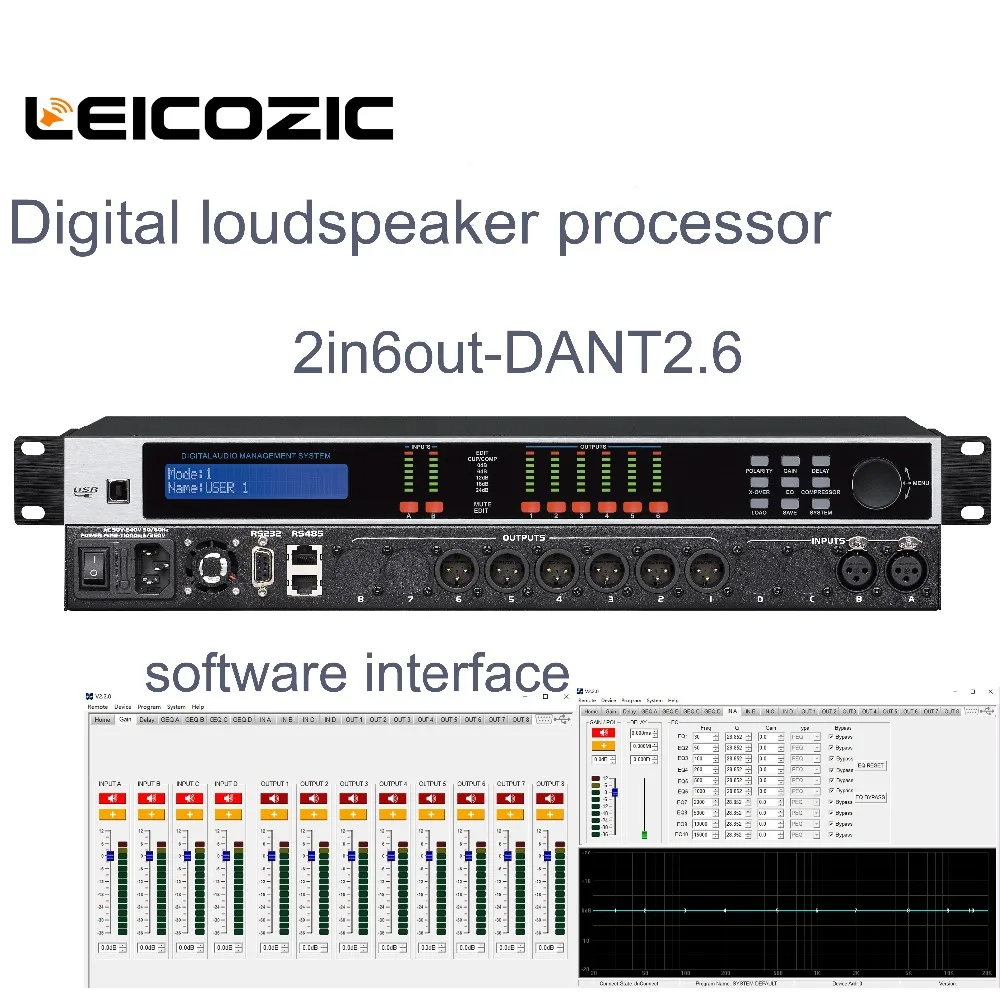 Leicozic DANTE2.6 2in 6out USB цифровой DSP процессор динамик процессор программное обеспечение управление processador аудио RS232, RS485 AC220V