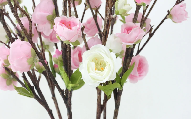 JAROWN Artificial Flowers For Plum Blossom Fake Leaves Table Arrange Silk Flowers For Wedding Home Party Decoration Accessory  (3)