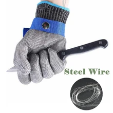 Защитные перчатки с пряжкой, устойчивые к порезанию, для кухни, рабочие красные перчатки из нержавеющей стали, с металлической сеткой, для мясника, для резки, размер L