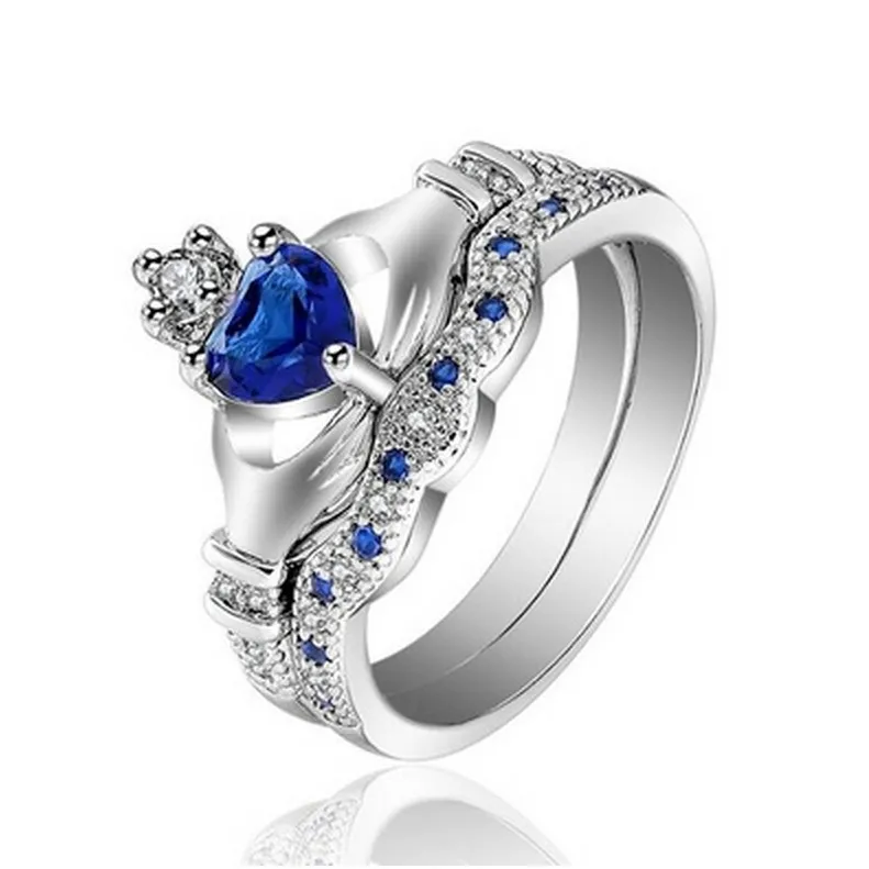Sliver S925 Fashion Sapphire Rings for Women Blue Amethyst Crystal Diamante Sapphire Bizuteria Gemstone Crown Shape Diamont Ring