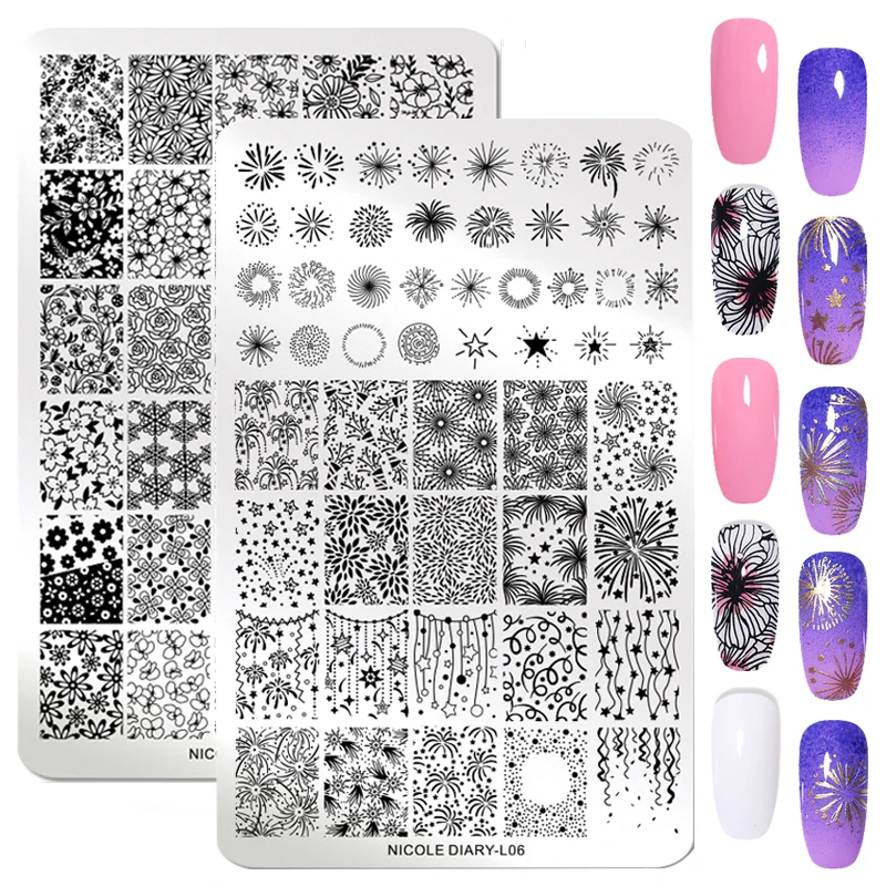 

NICOLE DIARY 1PCS Big Size Geometry Floral Nail Art Stamping Plates Flowers Image Gel Nail Template Stencils Manicure Stamp Tool