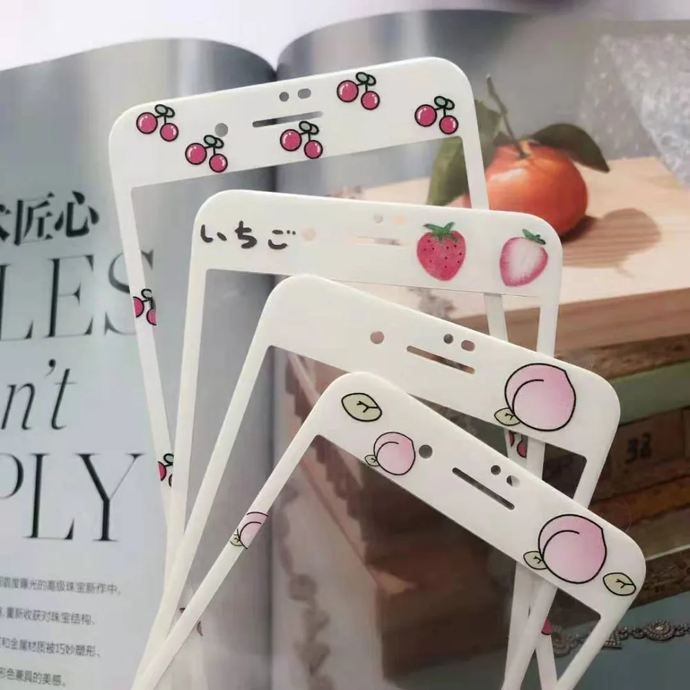 

Fruit Transparent Tempered Glass For iPhone 8 Plus 7 Plus 6 6s 6 Plus Full Cover Soft Protection Film Fruit Strawberry Lemon