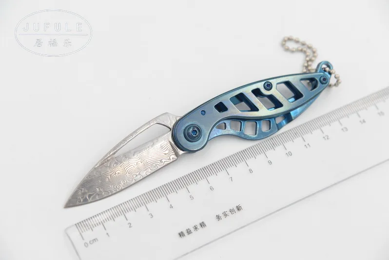 

JUFULE 2018 Blue Bird VG10 Damascus Blade Steel Titanium plating handle folding camping hunting utility EDC tool kitchen knife