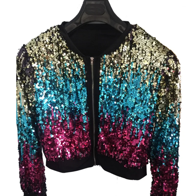 2018 Autumn Winter Sequin Jacket Womens Sparkly Bomber Jacket Three Quater Sleeve Zipper Glitter Streetwear Fashion Jackets Coat 2018 Autumn Winter Sequin Jacket Womens Sparkly Bomber Jacket Three Quater Sleeve Zipper Glitter Streetwear Fashion Jackets Coat
