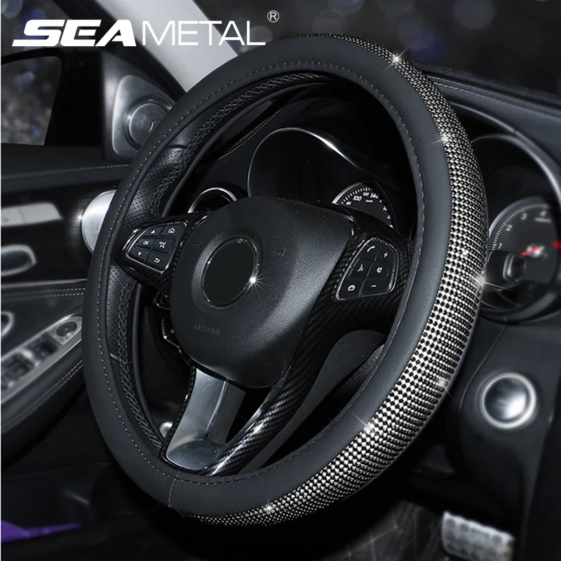 

Car Steering Wheel Cover Crystal Rhinestone Artificial Leather Steering-Wheel Covers Bling Style Bling Auto Interior Accessories