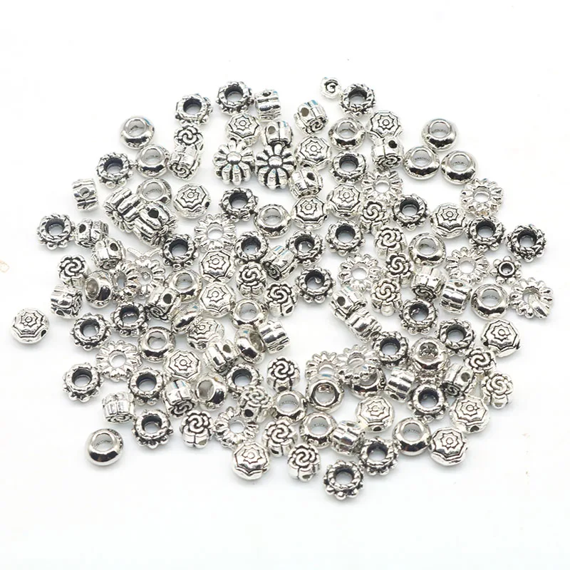 

Wholesale 100pcs/lot Mixed Small Flower Bead Silver Plated Flower Handmande Spacer Beads Loose Beads Charms Jewelry Accessories