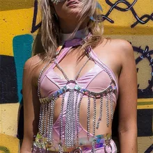 AKYZO Женский ПВХ нагрудный ремень для тела ремень укороченный топ панк Регулируемый без бретелек металлическая цепь кисточкой пряжки Клубная одежда Cami Top