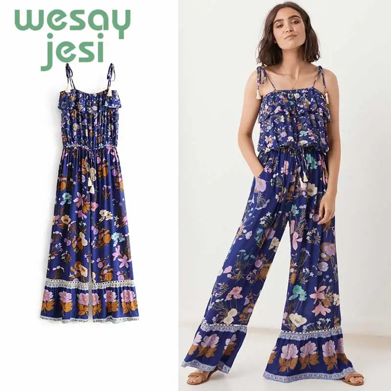 

Women's Jumpsuit 2019 cute floral print casual Women's Jumpsuits For Women Strapless square-Neck Vintage Playsuit