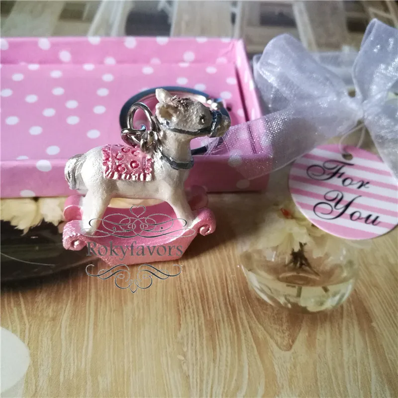 

FREE SHIPPING 20PCS Pink Cheery Rocking Horse Keychain Favors Rocking Horse Key Chain Baby Shower Party Supplies Birthday Gifts