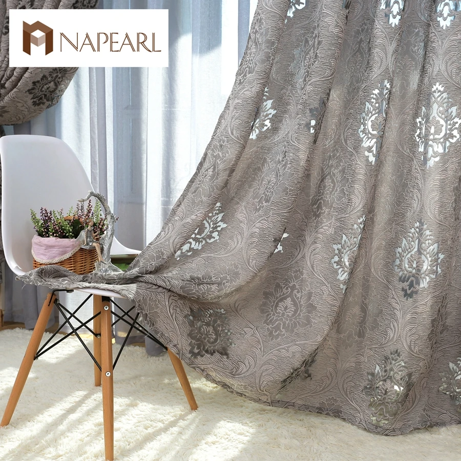 NAPEARL Европейский стиль дизайн жаккардовые занавески ткани для окна балкона гостиной Европейский стиль шторы серый