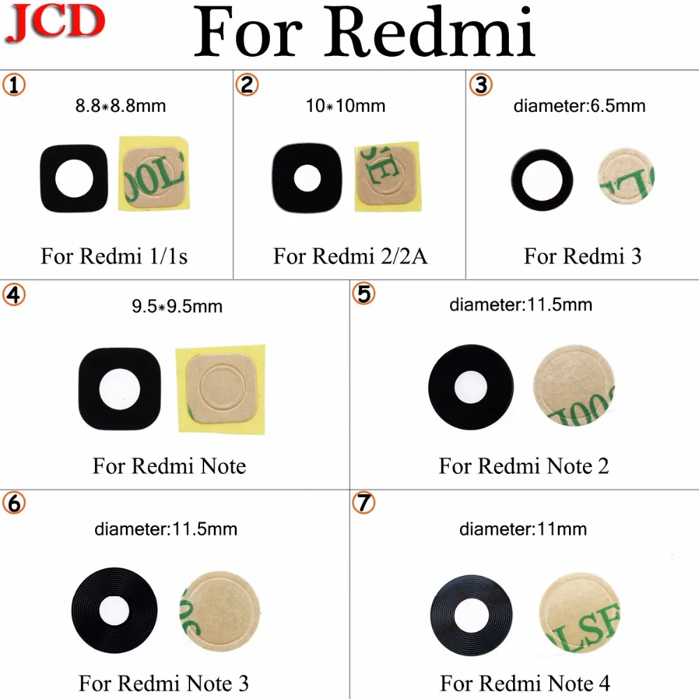 JCD для Xiaomi Redmi 2 2A 3 Note 4 стеклянный объектив камеры Задняя стеклянная линза с клеем