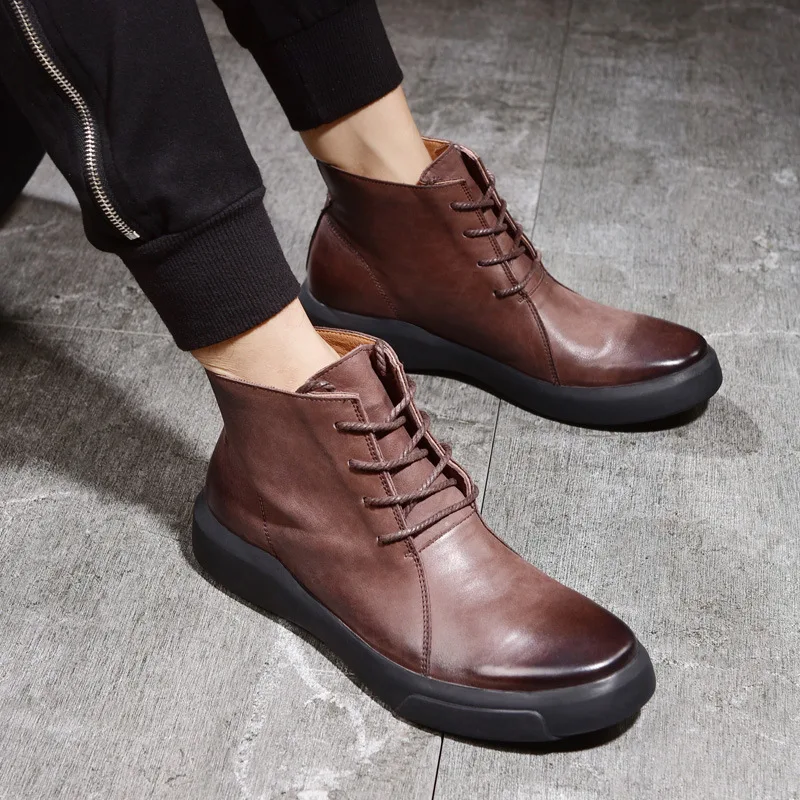 Hombres Negro Cuero dark Casual Calidad Brown Martin Nuevo Británico Los Alta Retro Zurriago Invierno Real Botas Zapatos De Militares Otoño rqTwg1r