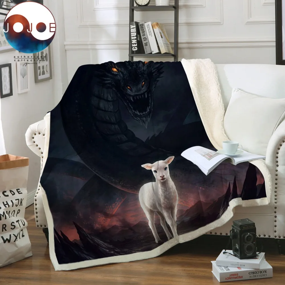 

The Lamb and the Dragon by JoJoesArt Plush Blanket 3D Printed Throw Blanket White and Black Bedding Evil Animal Thin Quilt