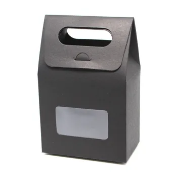 

Retail Black 20Pcs/Lot 10*6*16cm Stand Up Kraft Paper Gift Packaging Box With Window Craft Candy Cookies Package Handle Boxes
