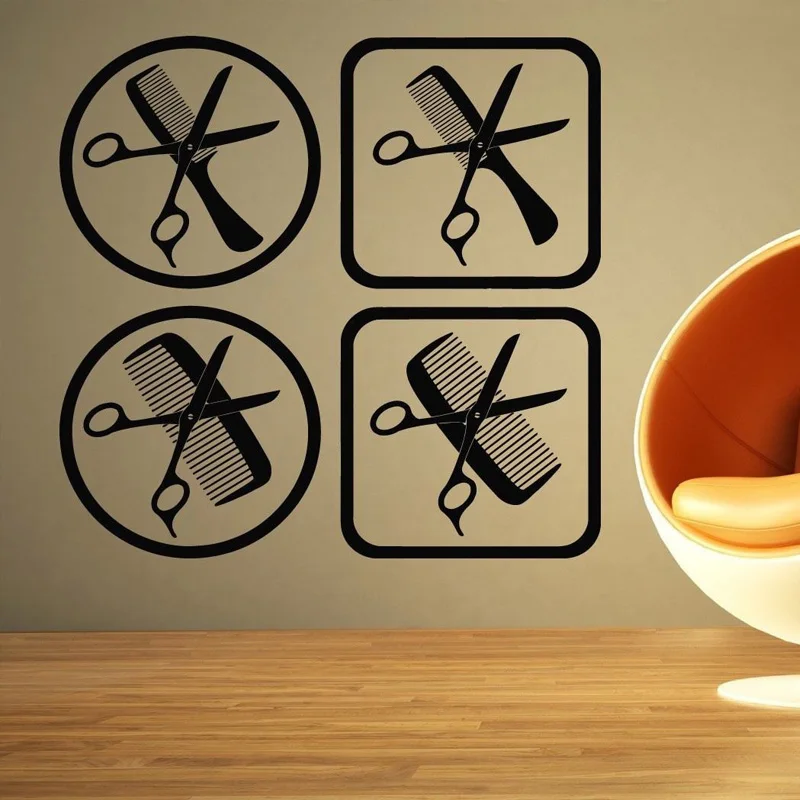 Scissors Comb Pattern Wall Stickers For Art Decor Removable