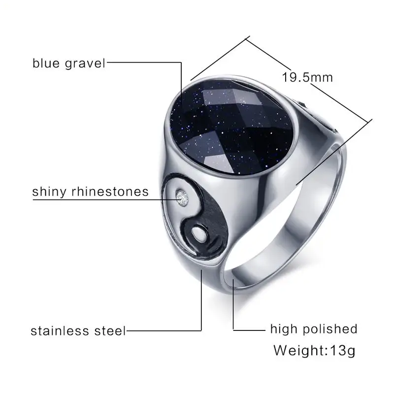 Мужские кольца, винтажные овальные многогранные кольца из нержавеющей стали Blueish Galaxy Stone, коктейльное кольцо, мужские Модные ювелирные изделия, аксессуары