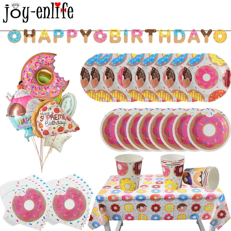 Вечерние пончики для девочек, украшения на день рождения, Пончик, воздушный шар, баннеры, тарелки, чашка 16th, подарок на свадьбу