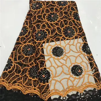 

yellow+Black French embroidered Guipure Lace Fabric 2018 High Quality African Tulle Lace Fabric For Wedding dress 5yards/lot