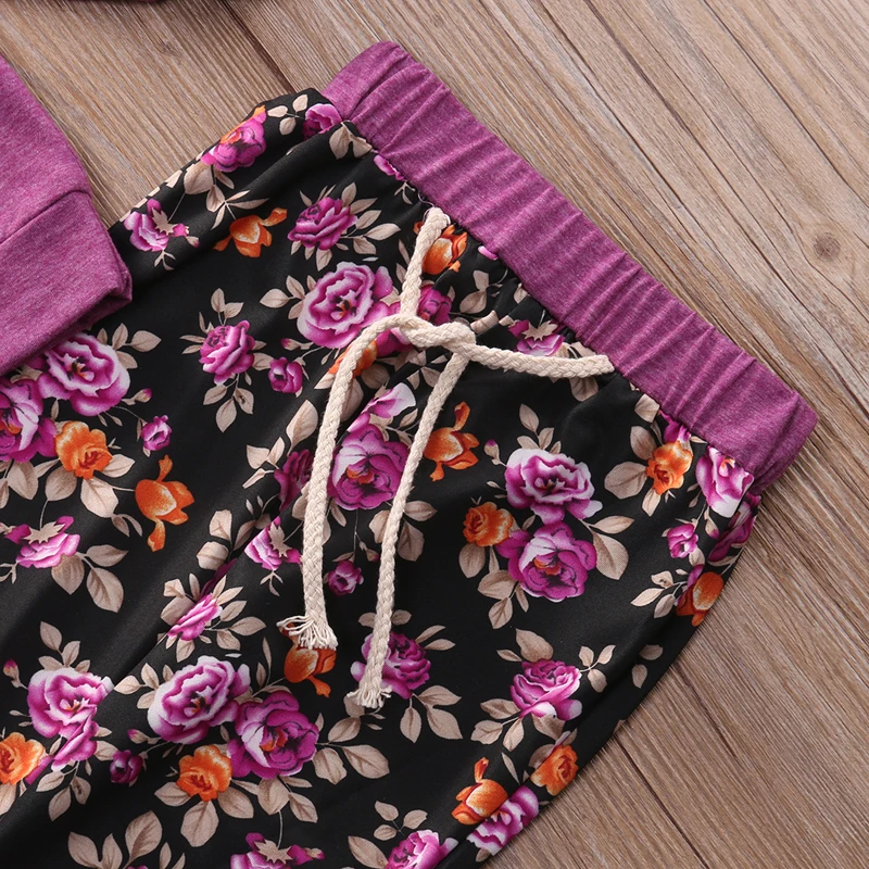 Толстовка-Кенгурушка с капюшоном для маленьких девочек+ длинные штаны с цветочным принтом, одежда