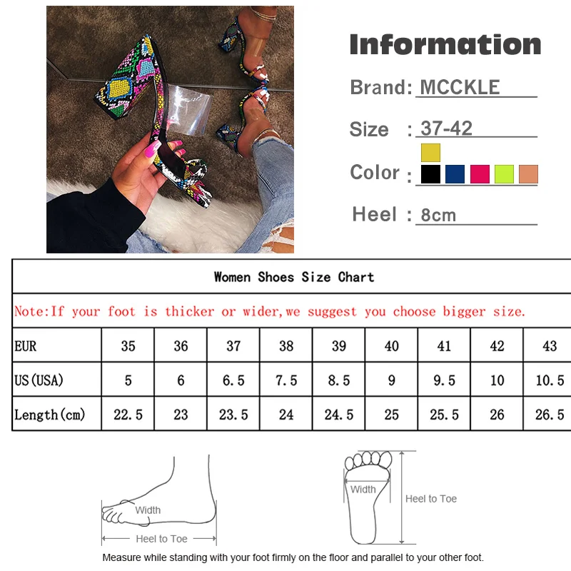 MCCKLE/женские прозрачные босоножки; женские шлепанцы на высоком каблуке; яркие цвета; Модные женские сланцы Летняя обувь с открытым носком на толстом каблуке