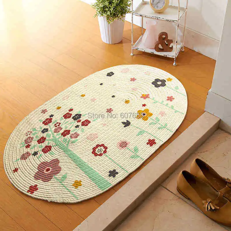 Handmade Flowers Print 100Cotton Straw Doormat Non slip Floor Mat