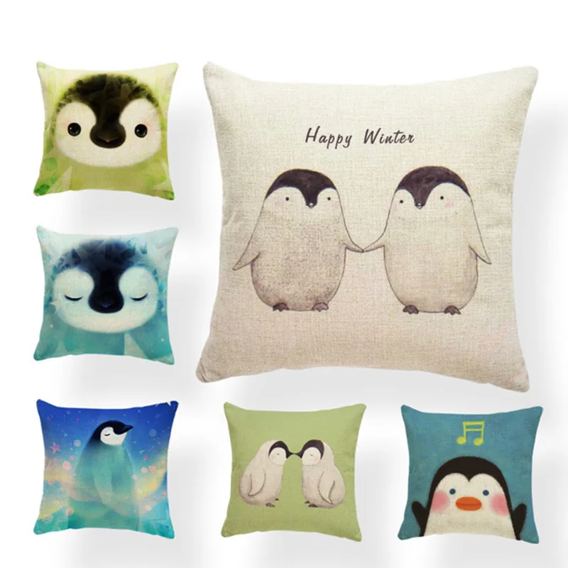 

Penguin Cushion Covers Cartoon Hand Painted Christmas Dream Band Music Pilow For Kids Pillowslip Covers Small Burlap Colorful