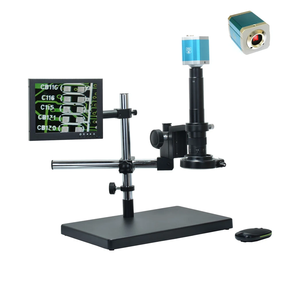 1080P-VGA-Full-HD-Digital-Industrial-Microscope-Camera-300X-C-mount-Lens-Big-Boom-Table-Stand