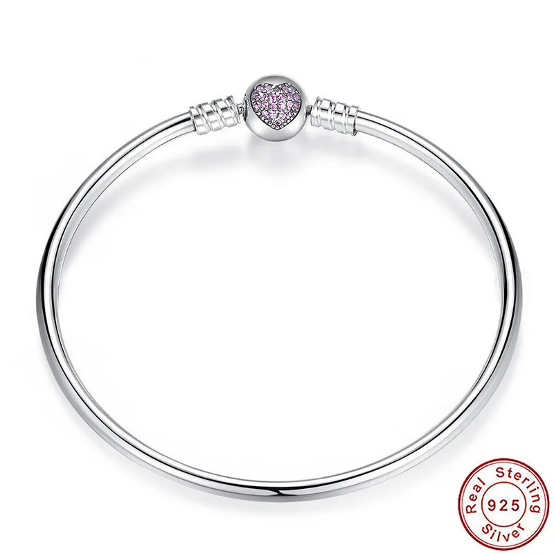 

925 Sterling Silver Love Heart Crystal Charm Bracelets For Women Girl Fit Bracelet Bangle Silver Box Clasp Snap Button Jewelry