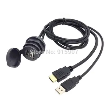 

10pcs/lot Combo USB 2.0 & HDTV HDMI 1.4 Male to Female Extension Cable with Waterproofable Mount Shell 100cm