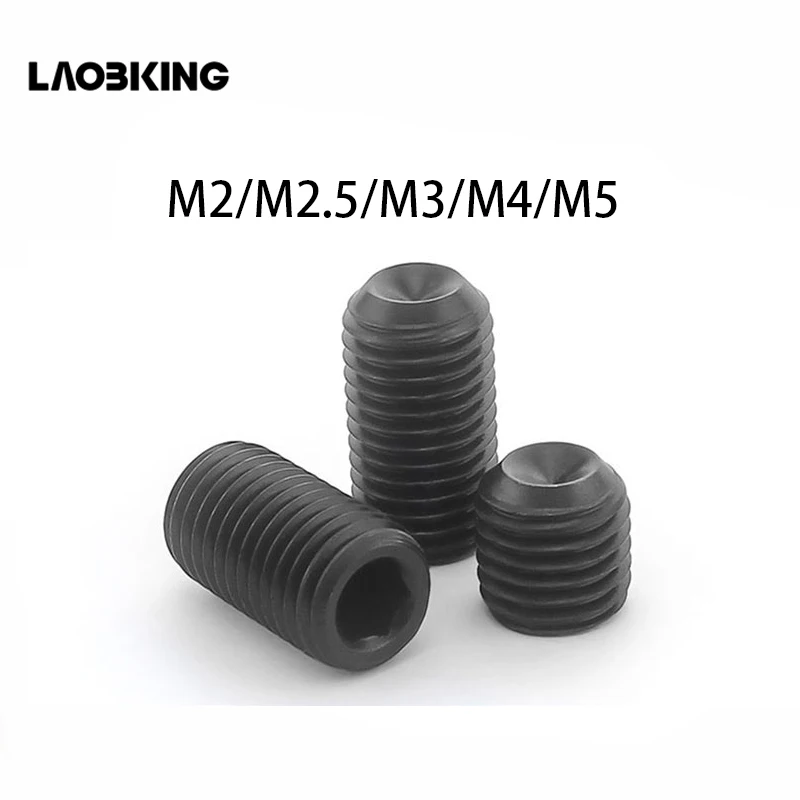 

50Pcs M2 M2.5 M3 M4 M5 M6 DIN916 Black Carbon Steel Metric Thread Grub Screws Inner Hexagon Socket Set Screw