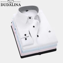 Dudalina, мужская рубашка размера плюс, с карманами, с длинным рукавом, классические мужские рубашки, официальная, деловая рубашка, мужская, с вышитым логотипом, M-5XL