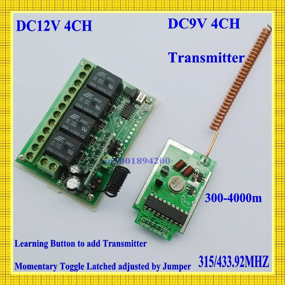 Módulo Transmissor de Longo Alcance Dc9v 4ch Controle Remoto de Longo Alcance entre 3004000m Mais Dc12v 4ch Receptor Relé Código de Aprendizagem m l 315 433mhz