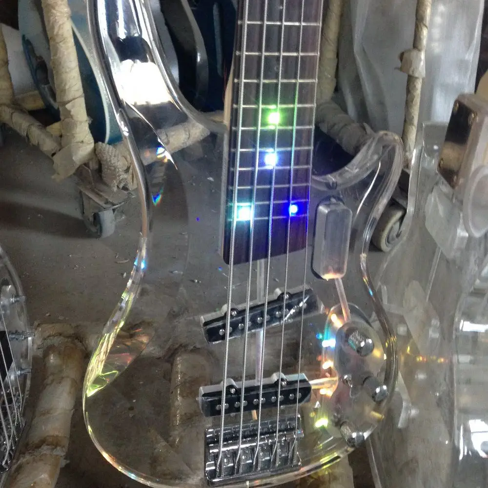 High quality 4 strings led light acrylic electric bass guitar/5 strings guitar have more led light color can choose