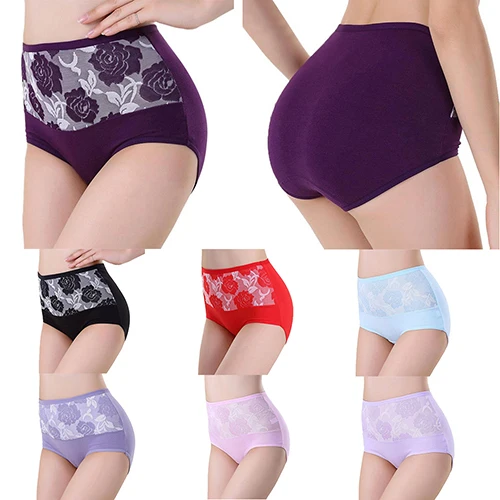 Women Flower Seamless Charming High Waist Cotton Briefs Soft Panties Underwear