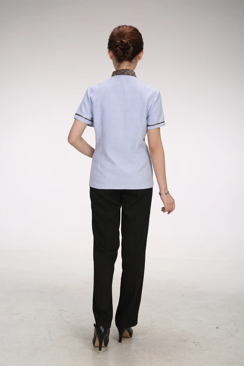 New Summer Cleaning Clean Short-sleeved Work Uniforms Linen Collar Cleaning Waiter Female Cleaning Waiter Traditional Uniforms