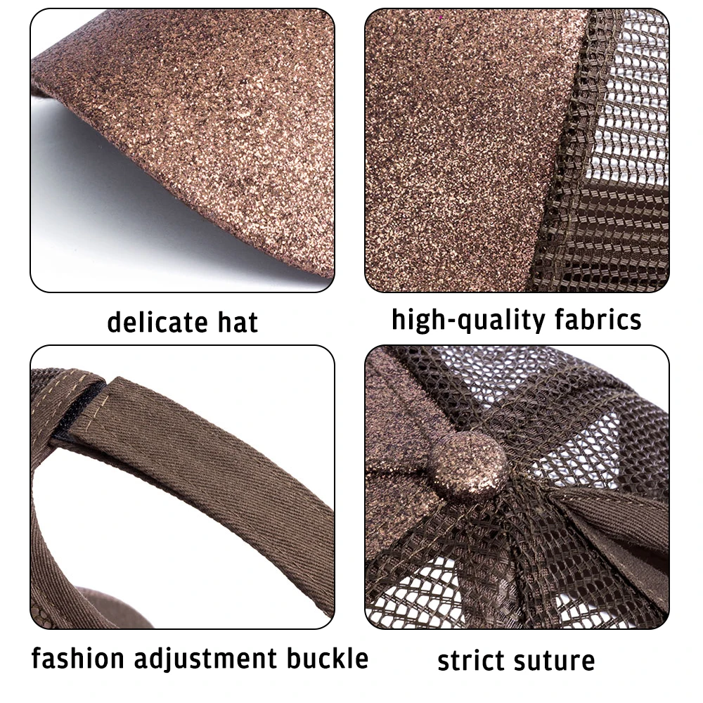 Quaslover блестящая Бейсбол Кепки Для женщин грязный булочка Snapback летние сетчатые Шапки Регулируемый Повседневное Спорт с блестками в стиле хип Кепки ковбойские шляпы