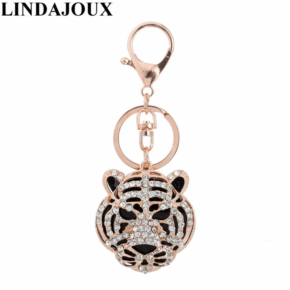 

LINDAJOUX Animal Keychains Key Chain Tiger Rhinestone Crystal Pendant Key Chains Women KeyChian Car Charm Purse Handbag Gift