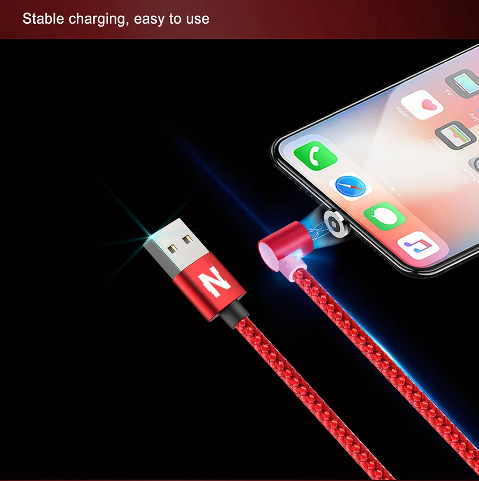 90 градусов магнит светодиодный светильник кабель для iPhone 6 6s 7 8 Plus X XS MAX XR 5 5SE USB Micro type C Зарядка для samsung S8 S9 зарядное устройство