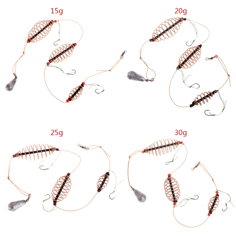 

Carp Fishing Bait Feeder Cage Lead Sinker Swivel With Line Hooks 15g 20g 25g 30g