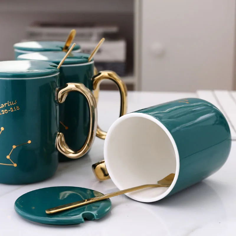 Творческий Nordic Стиль Керамика 12 созвездий Кофе кружки персонализированные Форма чашка для кофе и молока с Ложка Крышка удивил подарок
