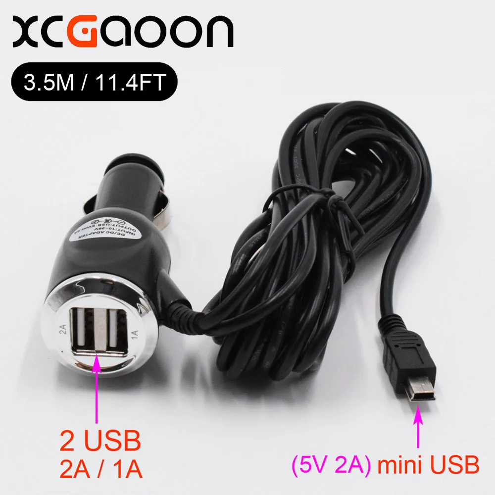 XCGaoon 3,5 метр 5V 3A мини Переходник USB для зарядки в машине с 2 портами(стандарт Порты и разъёмы для Видеорегистраторы для автомобилей Видео Регистраторы/gps мобильный вход переменного тока 12 V-24 V